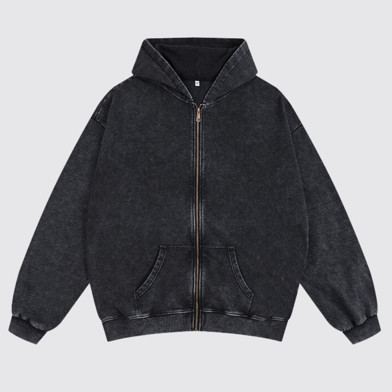 Washed Cotton Zip-Up Hoodie