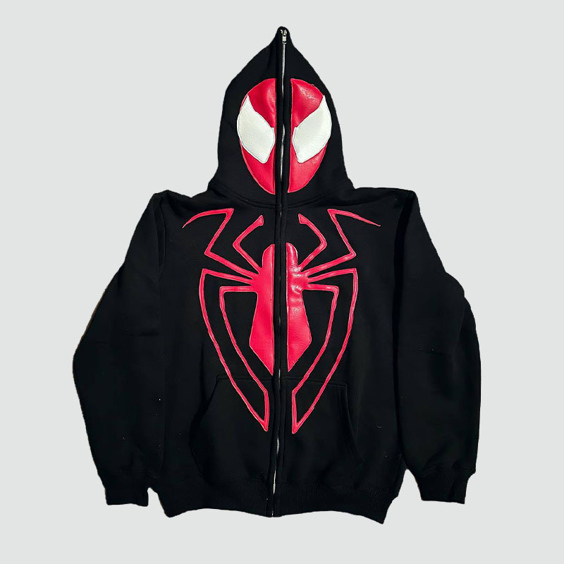 Unisex Spider Print Zip Hoodie