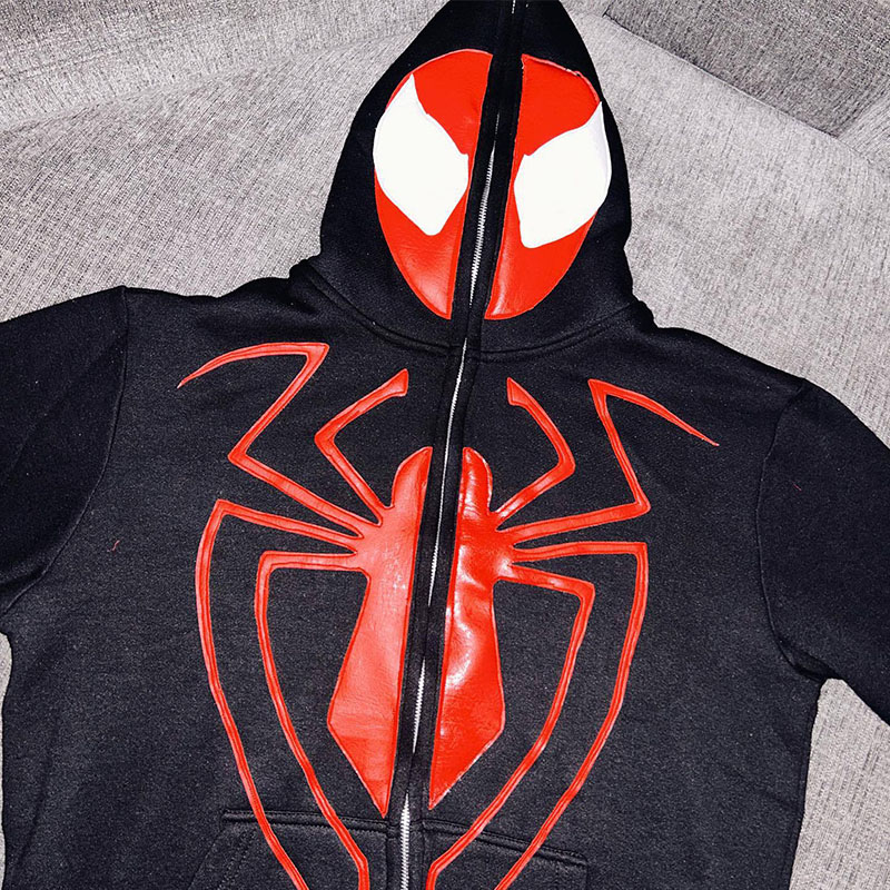 Unisex Spider Print Zip Hoodie