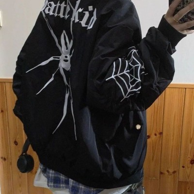 Hip Hop Spider Embroidered Flight Jacket