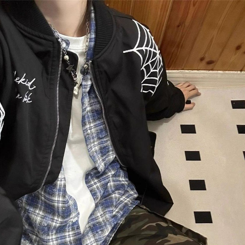 Hip Hop Spider Embroidered Flight Jacket