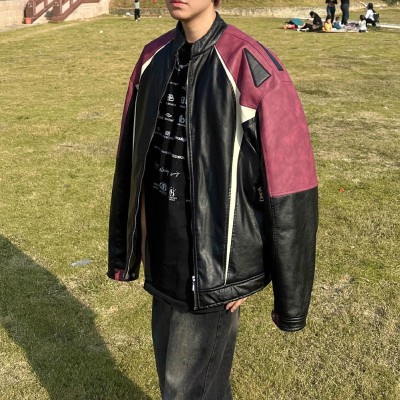 Vintage Colorblocked Leather Jacket