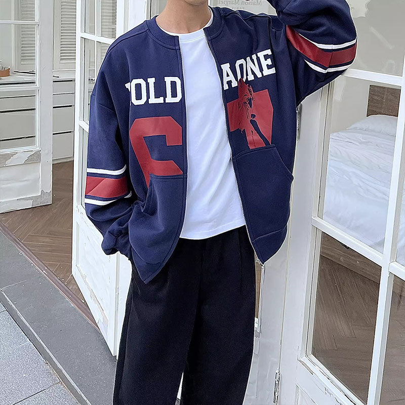 Unisex Retro Sport Style Zipper Baseball Jacket