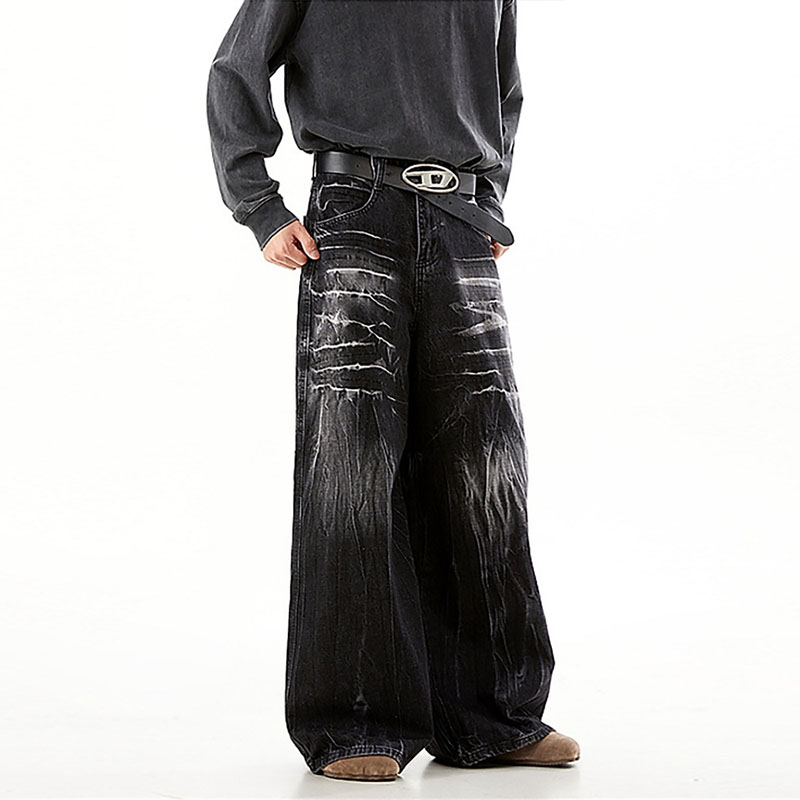 Vintage Aged Lightning Pattern Jeans