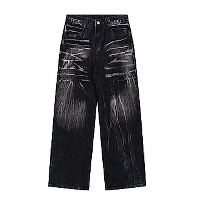 Vintage Aged Lightning Pattern Jeans