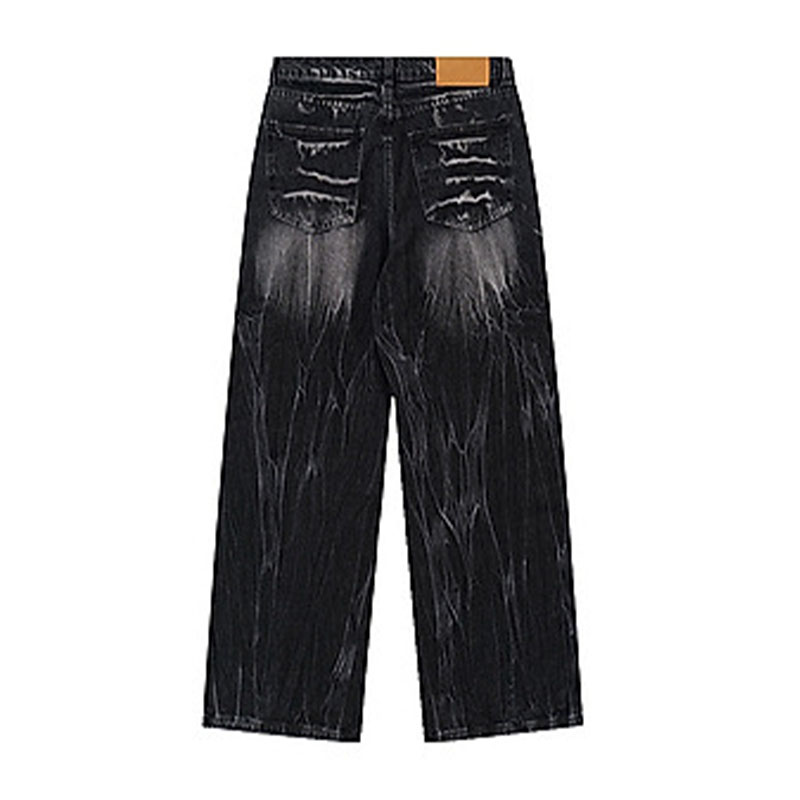 Vintage Aged Lightning Pattern Jeans