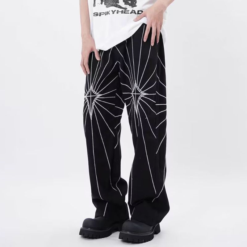 Unisex Spider Web Embroidered Jeans