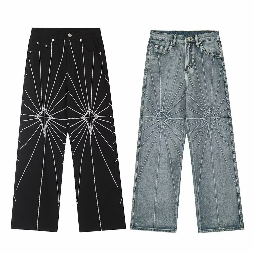 Unisex Spider Web Embroidered Jeans