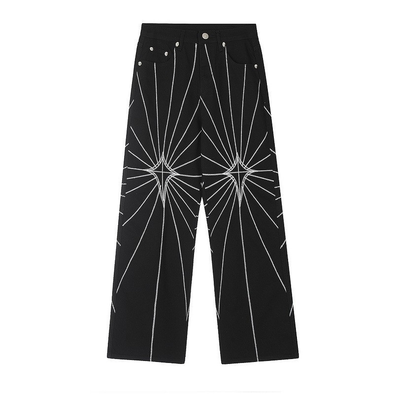 Unisex Spider Web Embroidered Jeans