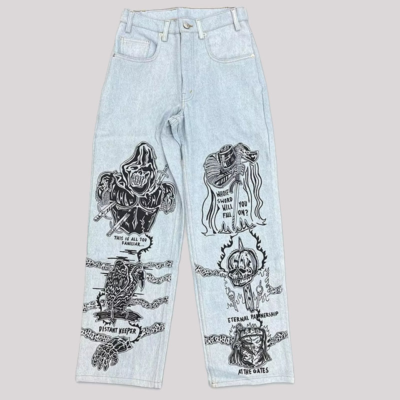 Unisex Gothic Print Jeans