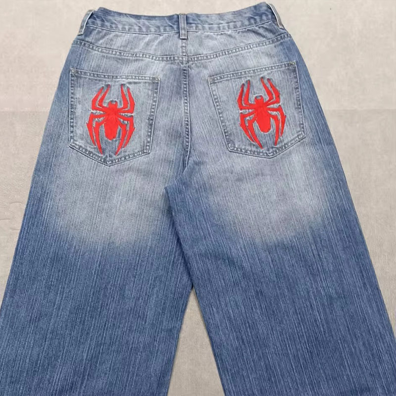 Unisex Y2K Spider Bat Print Jeans