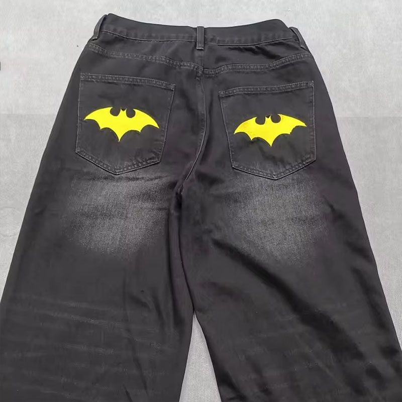 Unisex Y2K Spider Bat Print Jeans