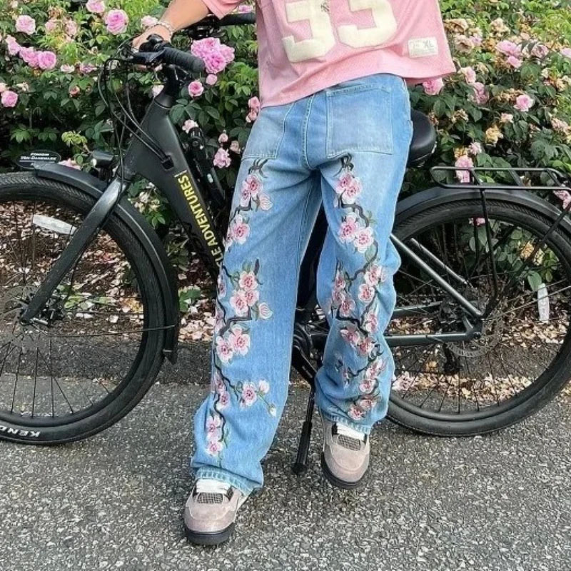 Y2K Vintage Cherry Blossom Pattern Jeans