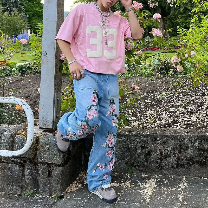 Y2K Vintage Cherry Blossom Pattern Jeans