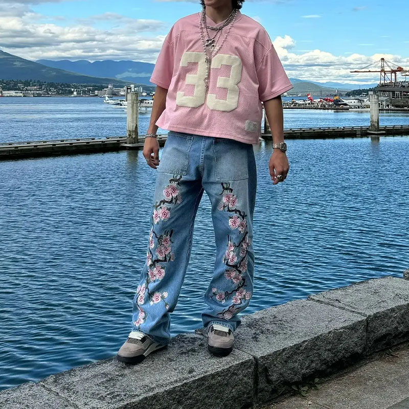 Y2K Vintage Cherry Blossom Pattern Jeans