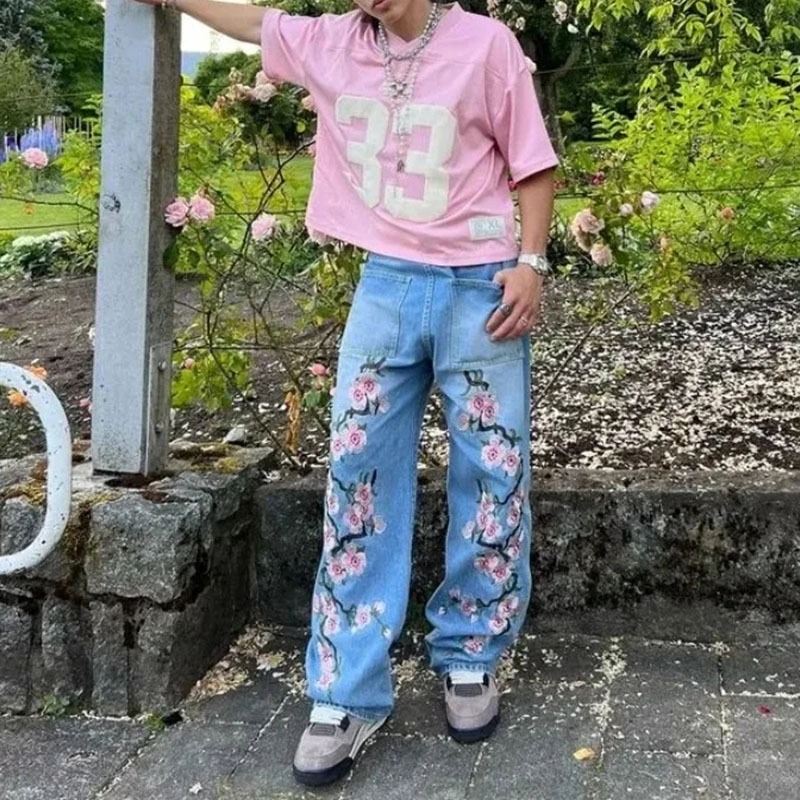 Y2K Vintage Cherry Blossom Pattern Jeans