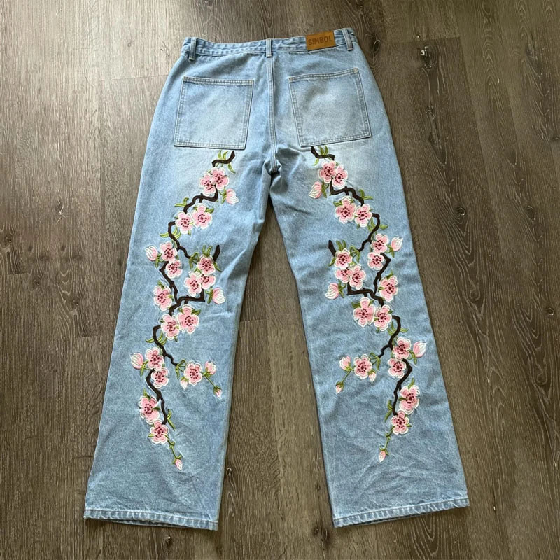 Y2K Vintage Cherry Blossom Pattern Jeans