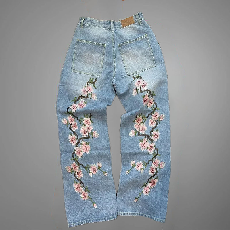 Y2K Vintage Cherry Blossom Pattern Jeans