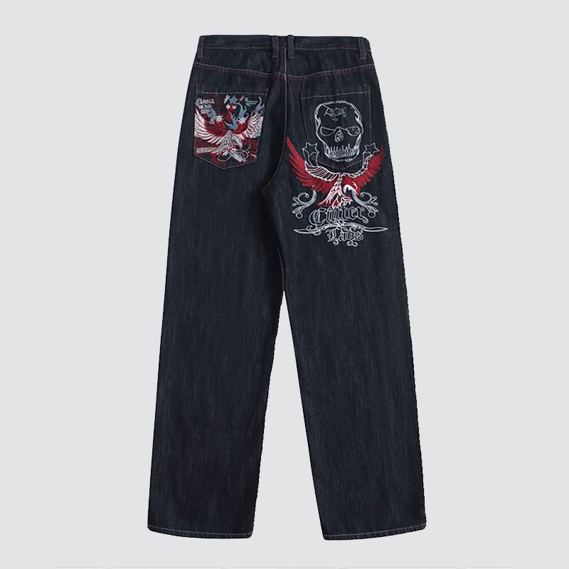 Unisex Y2K Skull Pattern Jeans