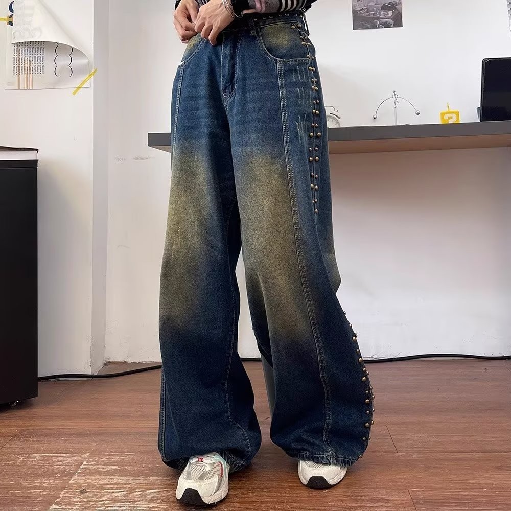 Neutral Vintage Aged Rivet Jeans