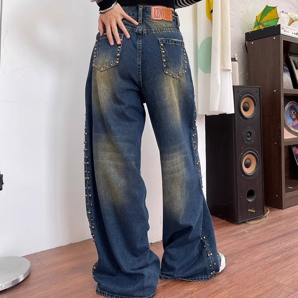 Neutral Vintage Aged Rivet Jeans