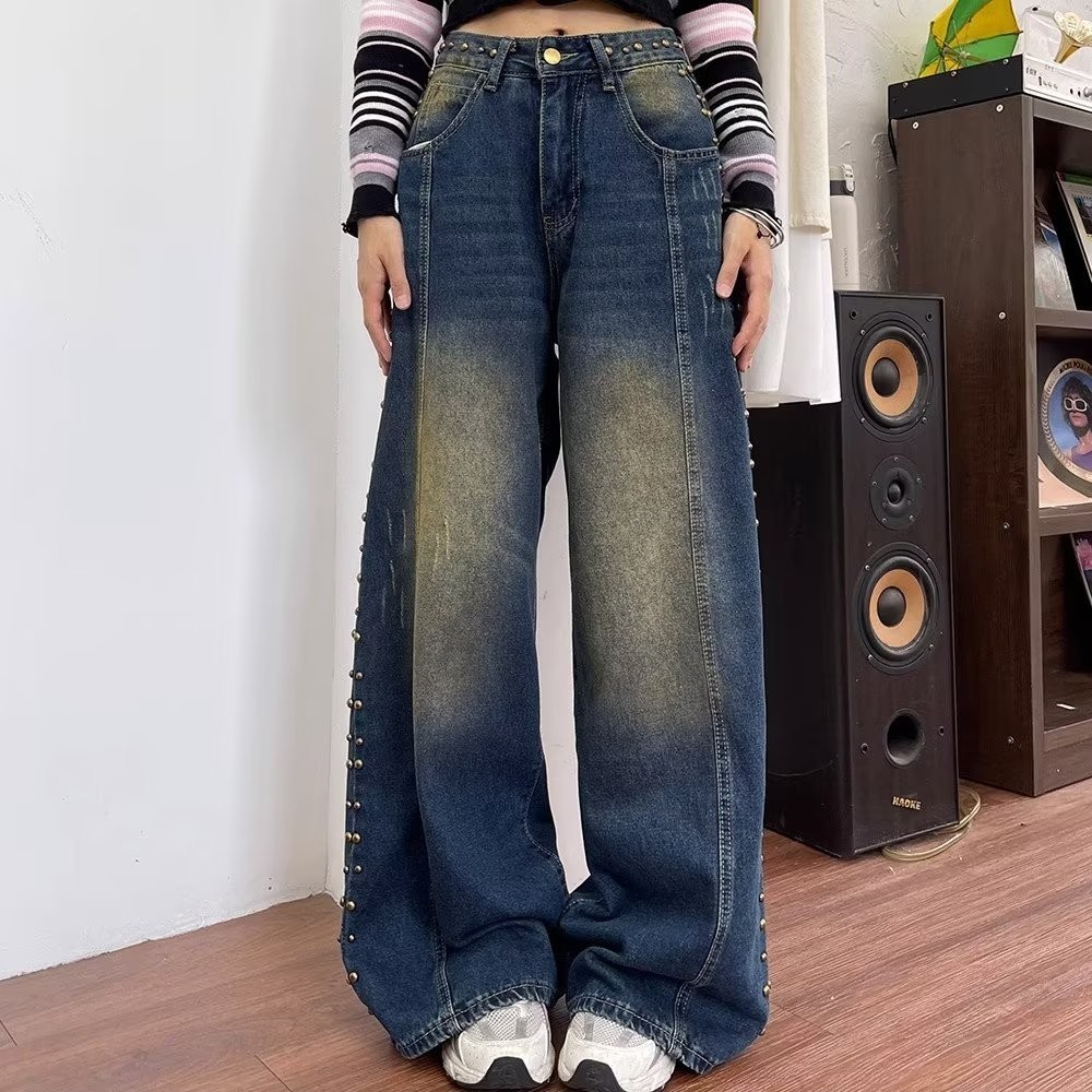 Neutral Vintage Aged Rivet Jeans