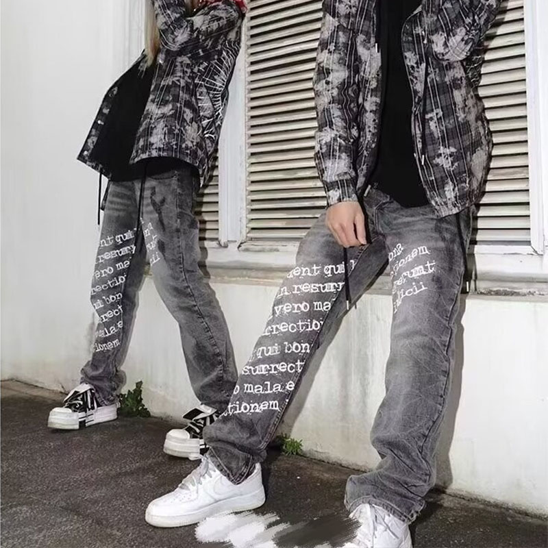 Hip Hop Printed Distressed Jeans