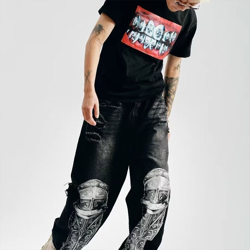 Hip Hop Printed Distressed Jeans