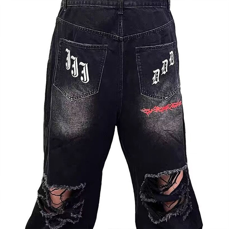 Hip Hop Printed Distressed Jeans