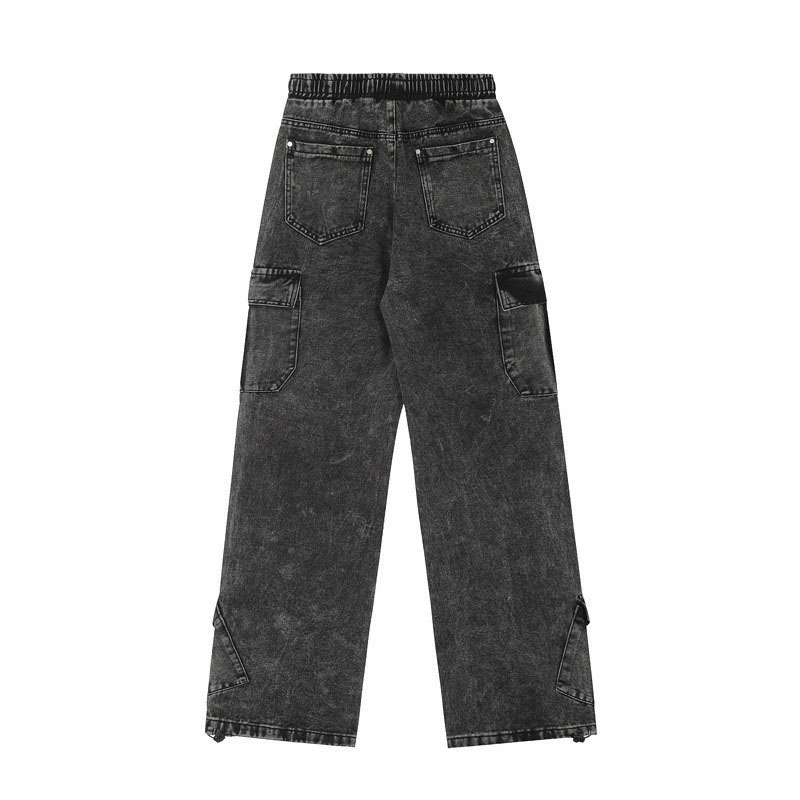 Vintage Distressed Multi-Pocket Cargo Jeans