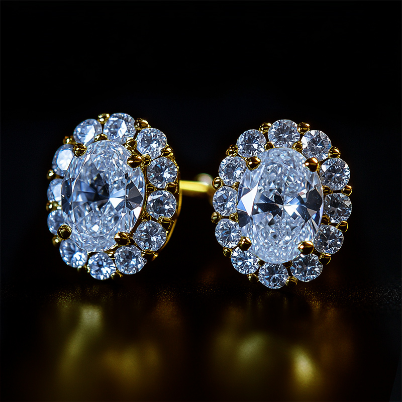 Oval Cut Halo Flower Stud Earrings