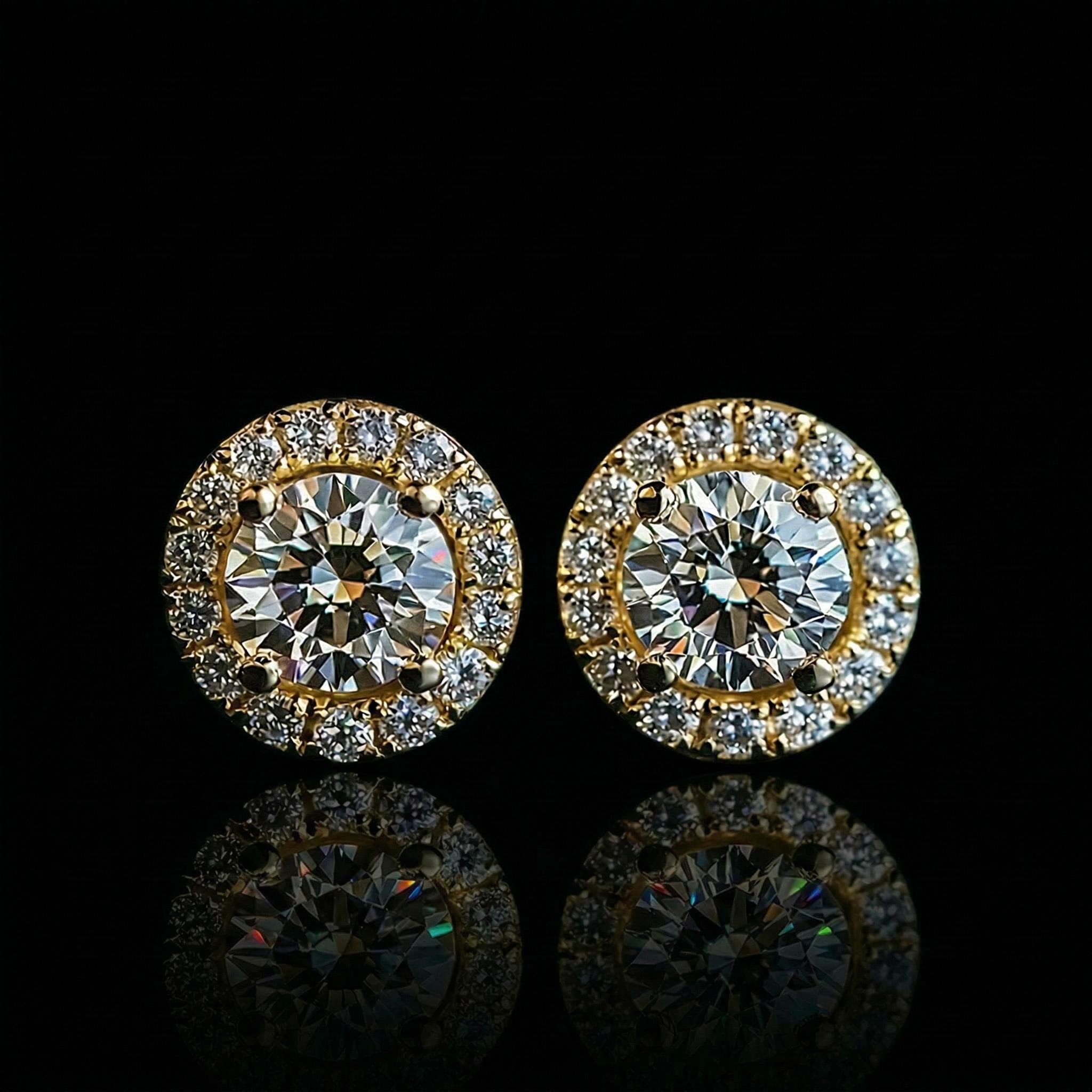 Brilliant Round Cut Halo Stud Earrings in Gold
