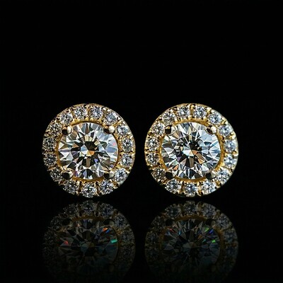 Brilliant Round Cut Halo Stud Earrings in Gold