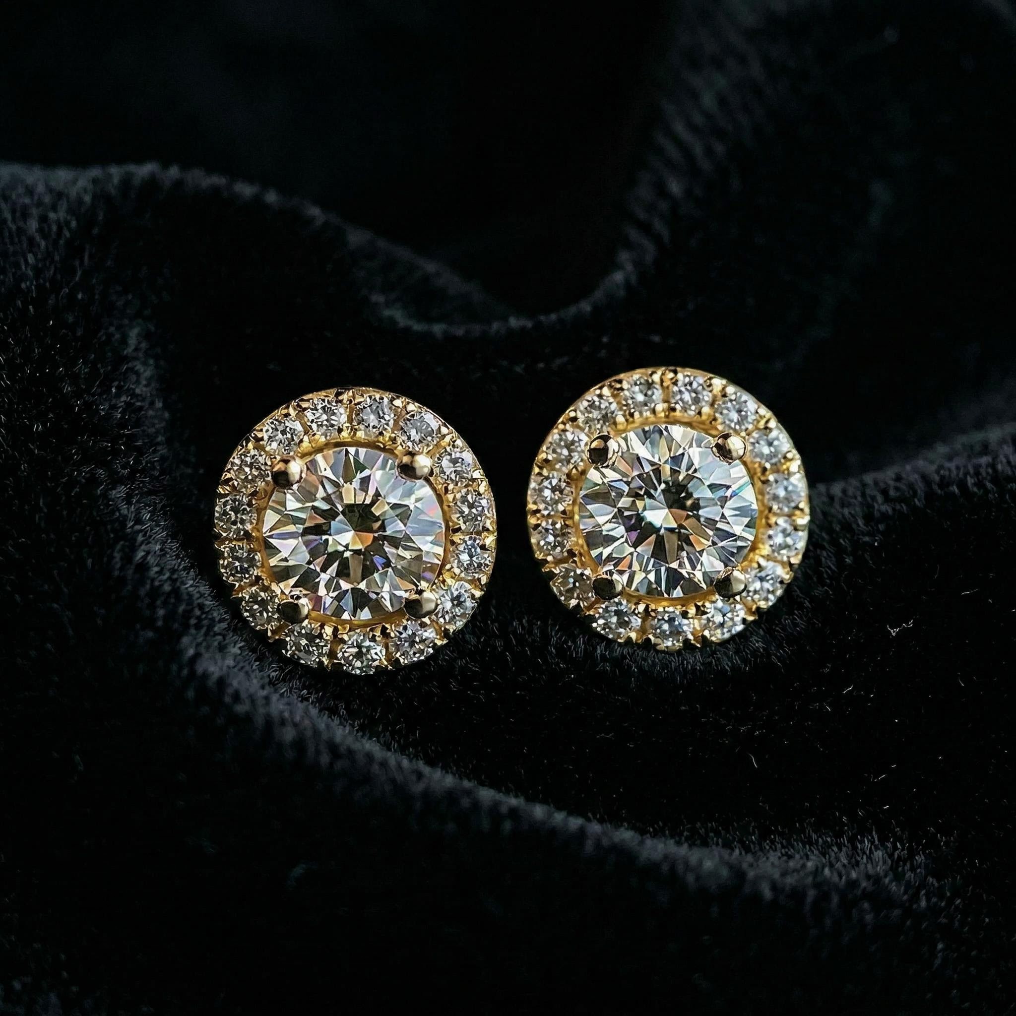 Brilliant Round Cut Halo Stud Earrings in Gold