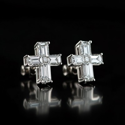 Baguette Cut Cross Stud Earrings