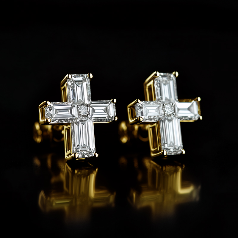 Baguette Cut Cross Stud Earrings