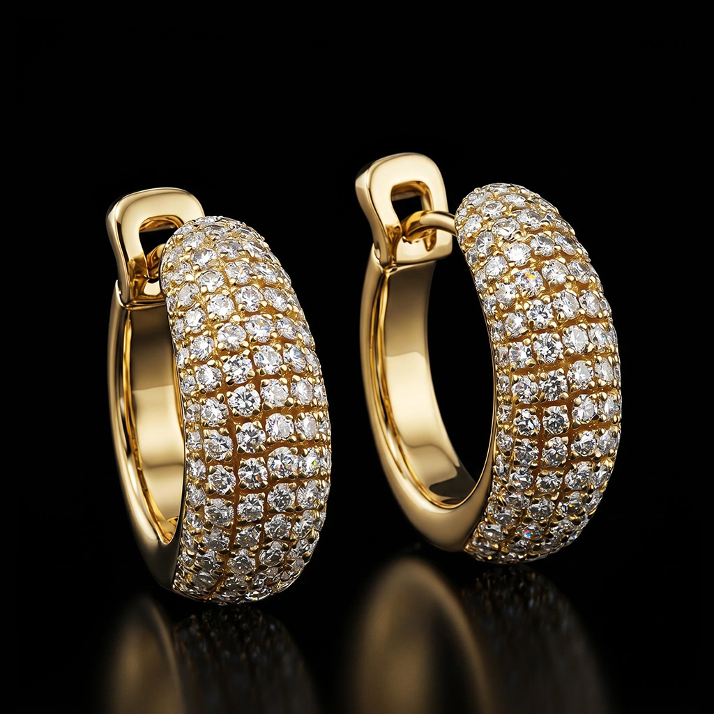 Micro Paved Diamonds Hoop Earrings