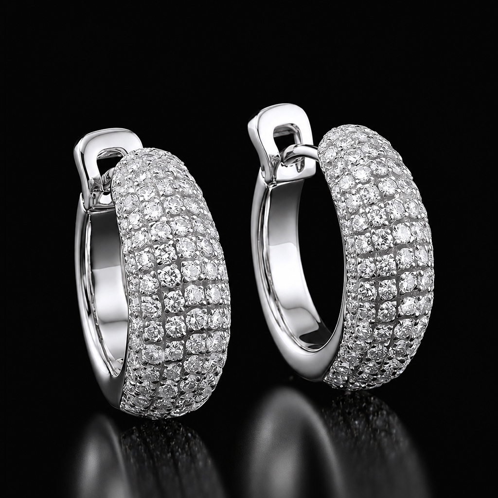 Micro Paved Diamonds Hoop Earrings