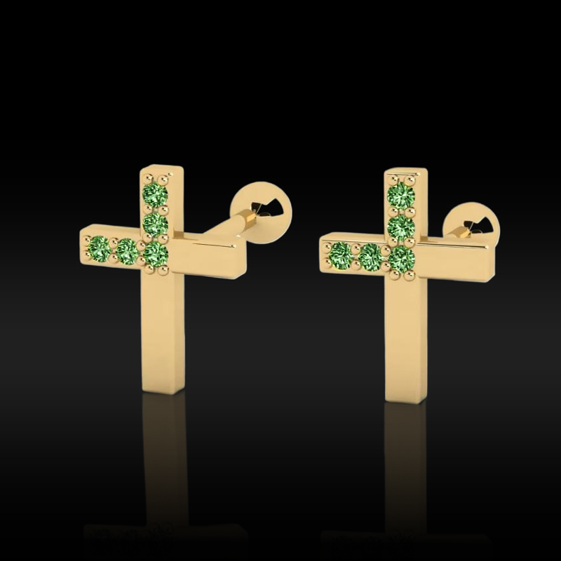 0.04 CTW Green/White Diamond Men's Cross Stud Earrings