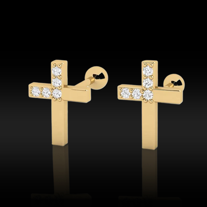 0.04 CTW Green/White Diamond Men's Cross Stud Earrings