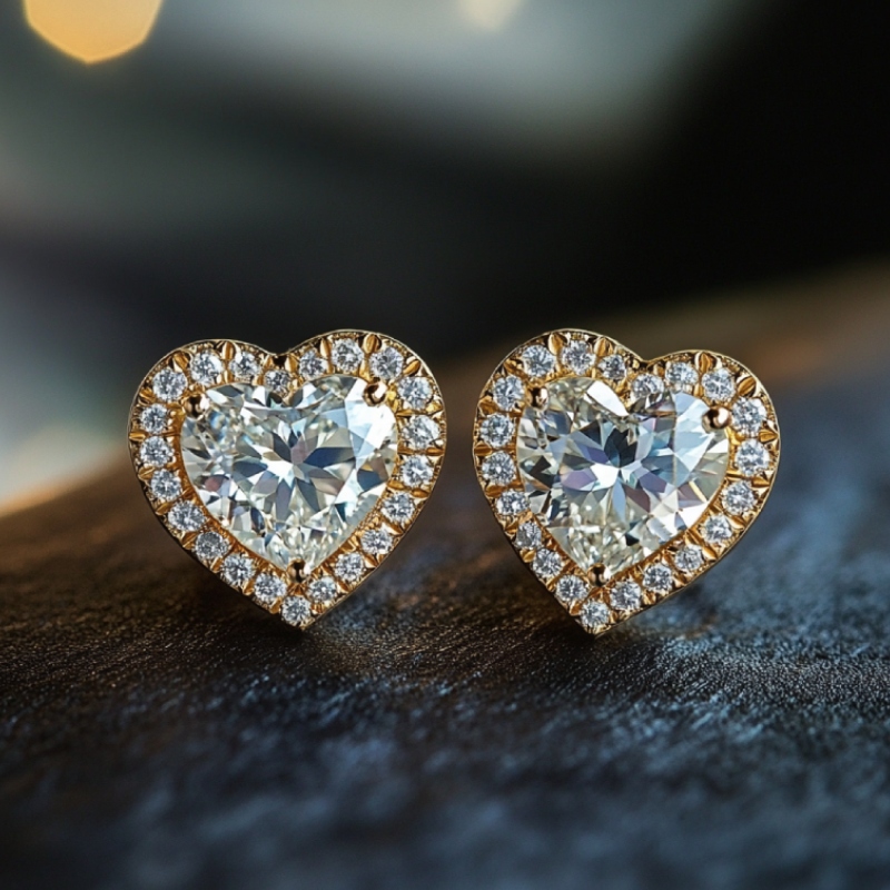 4Ct Heart-shaped Halo Stud Earrings