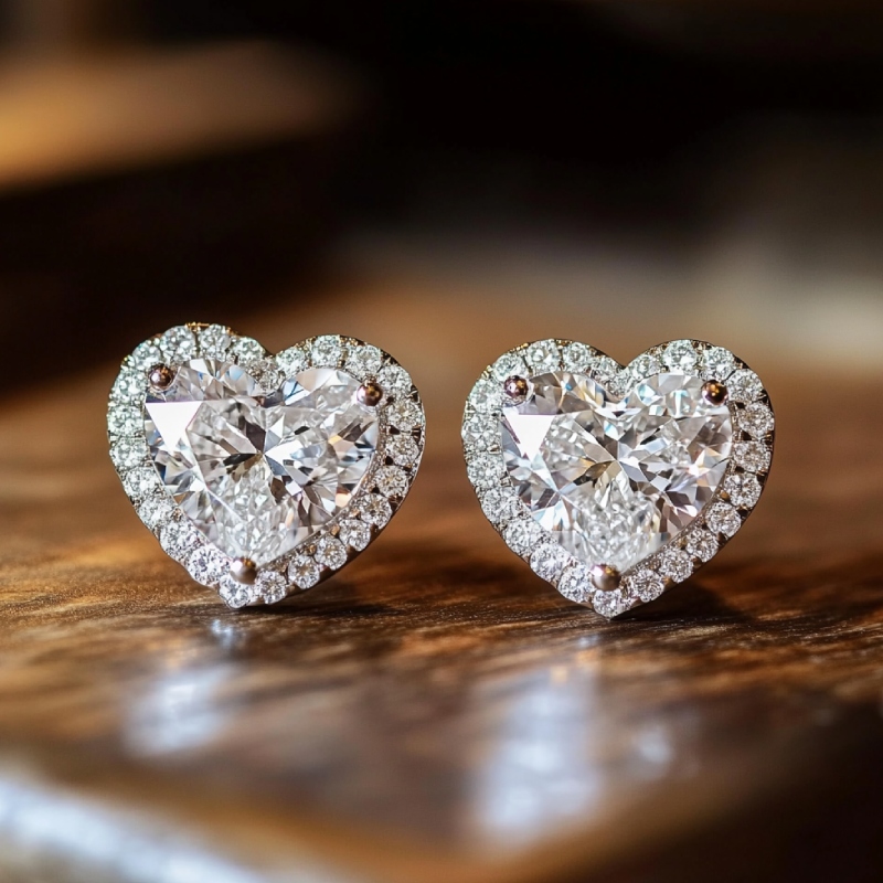 4Ct Heart-shaped Halo Stud Earrings