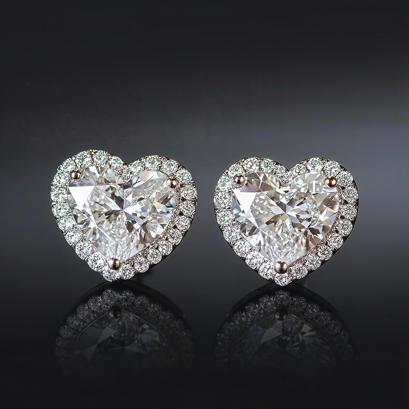 4Ct Heart-shaped Halo Stud Earrings