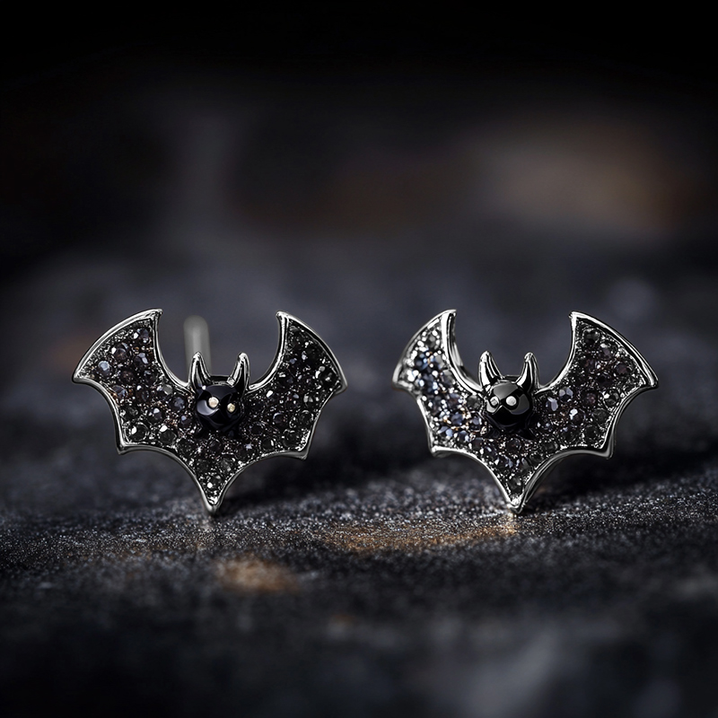 Micro Paved Black Diamonds Bats Stud Earrings