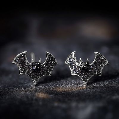 Micro Paved Black Diamonds Bats Stud Earrings