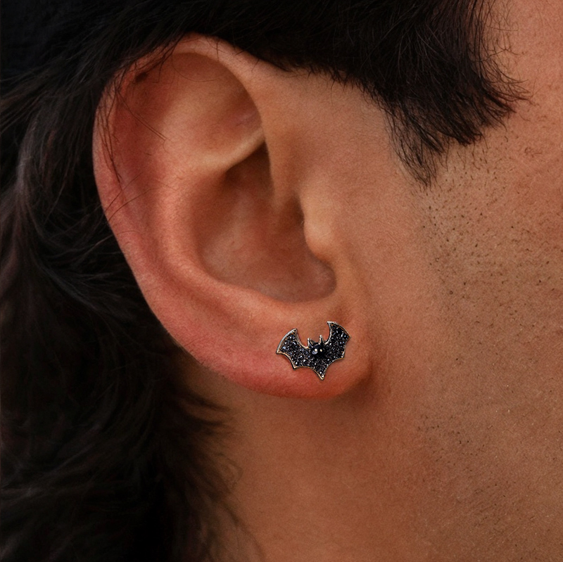 Micro Paved Black Diamonds Bats Stud Earrings