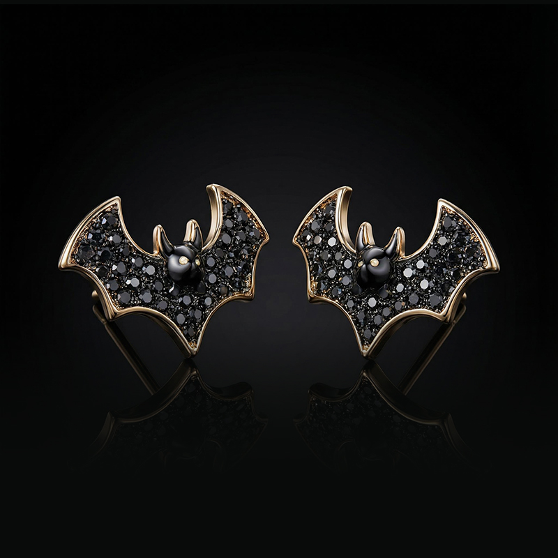 Micro Paved Black Diamonds Bats Stud Earrings