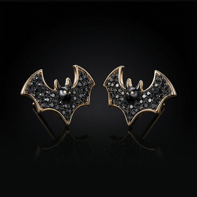 Micro Paved Black Diamonds Bats Stud Earrings
