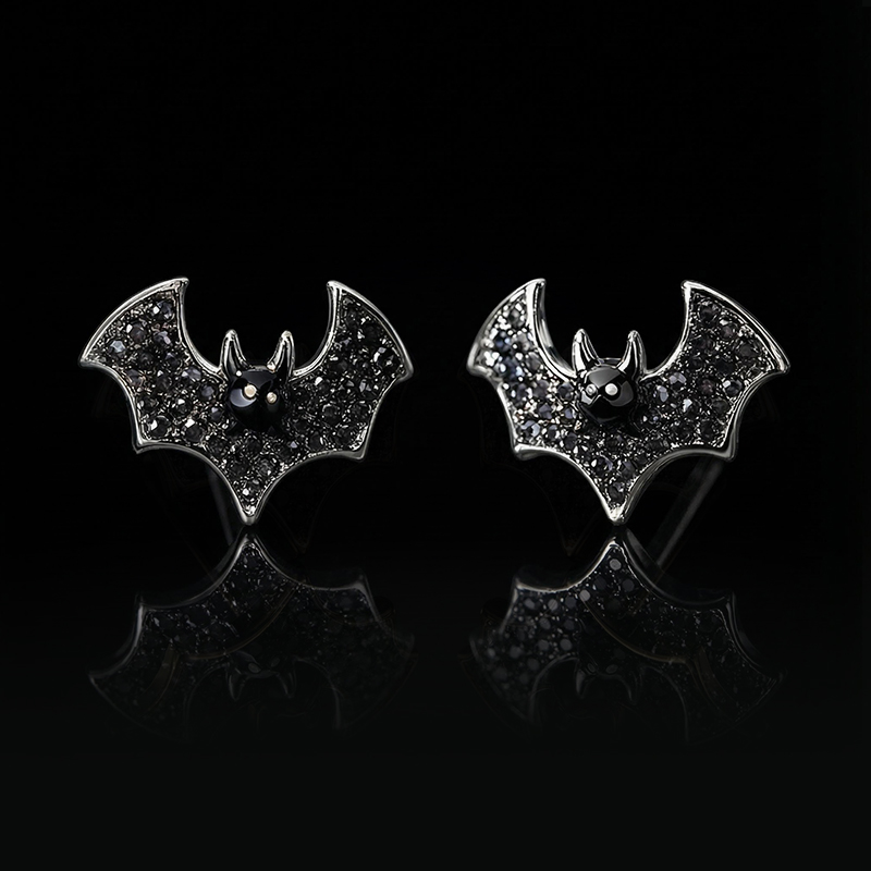 Micro Paved Black Diamonds Bats Stud Earrings