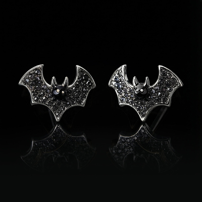 Micro Paved Black Diamonds Bats Stud Earrings